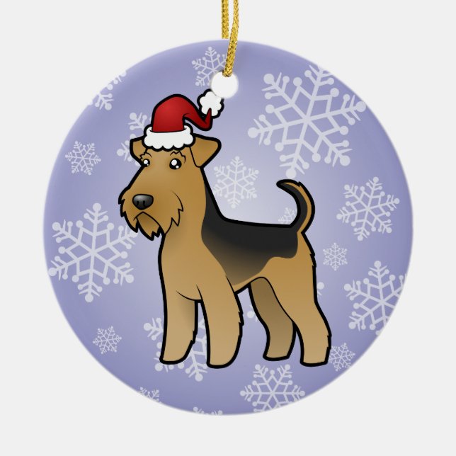 Christmas Airedale Terrier / Welsh Terrier Ceramic Ornament (Front)
