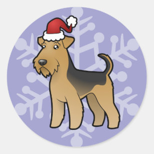 Christmas Airedale Terrier / Welsh Terrier Classic Round Sticker