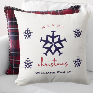 Christmas Airplane Snowflake Aviation Family Name Cushion