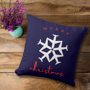 Christmas Airplane Snowflake Photo Funny Aviation  Cushion