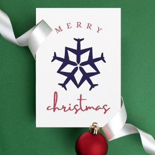 Christmas Airplane Snowflake Simpl Funny Aviation  Postcard