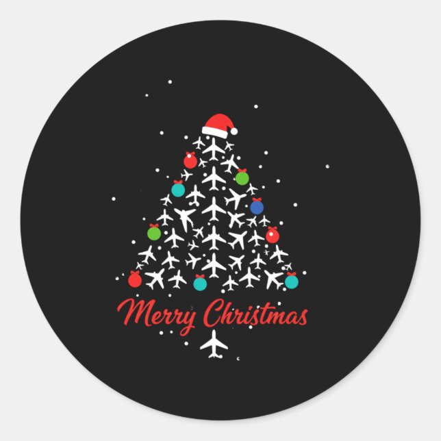 Christmas Airplane Tree Merry Christmas Lot Travel Classic Round Sticker (Front)