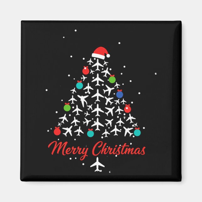 Christmas Airplane Tree Merry Christmas Lot Travel Magnet (Front)