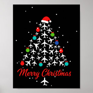 Christmas Airplane Tree Merry Christmas Lot Travel Poster