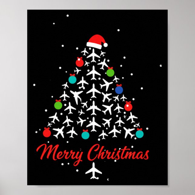 Christmas Airplane Tree Merry Christmas Lot Travel Poster (Front)
