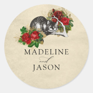 Christmas Alice Wonderland Floral Cat Wedding Classic Round Sticker