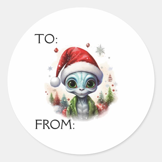 Christmas Alien Gift To From  Classic Round Sticker (Front)