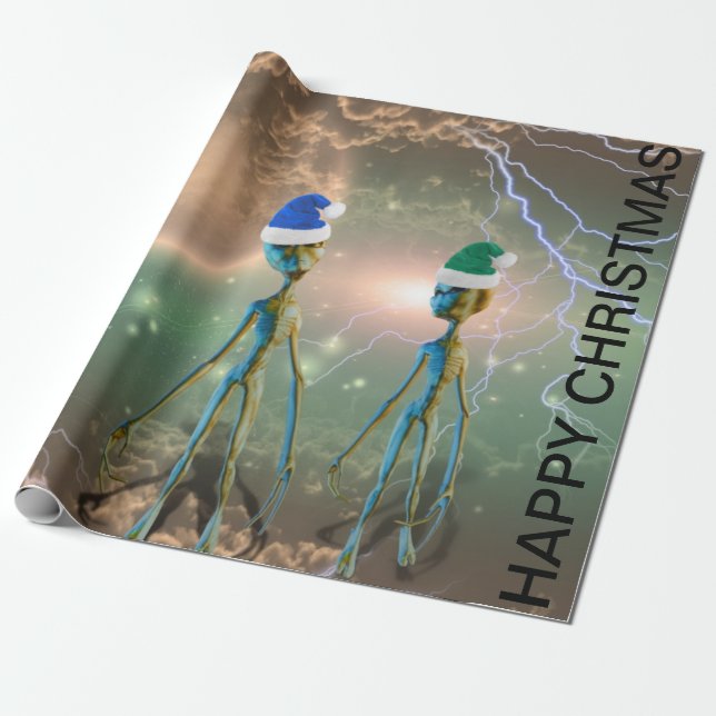 Christmas Alien Wrapping Paper (Unrolled)