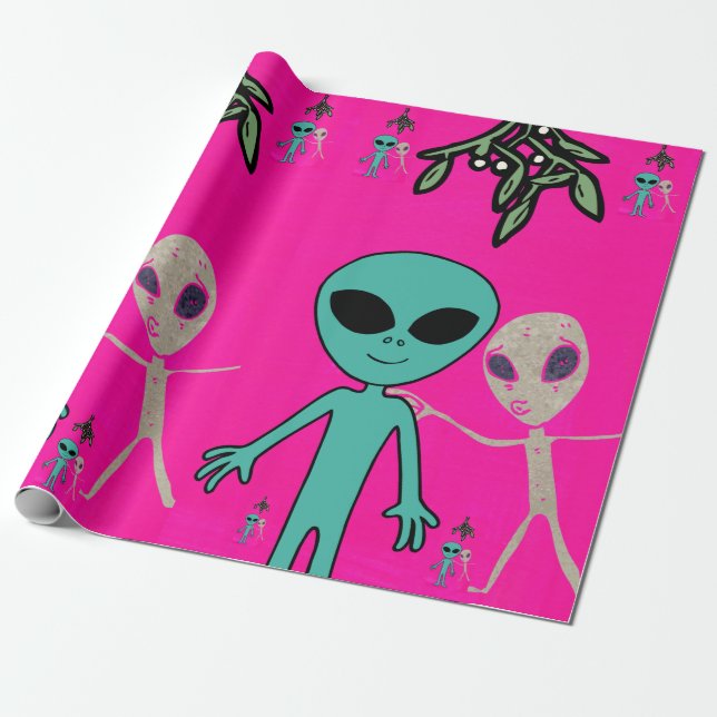 Christmas Alien Wrapping Paper (Unrolled)