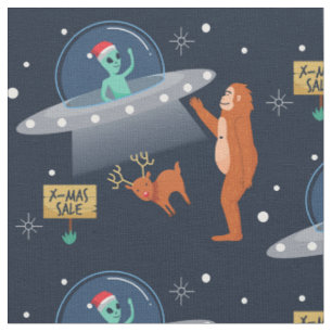 christmas alien yeti sasquatch bigfoot fabric
