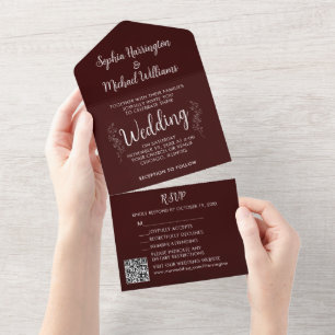 Christmas All in One Wedding Invite Holiday Maroon