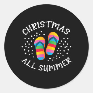 Christmas All Summer Santa Beach Flip Flops Summer Classic Round Sticker