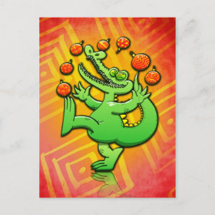 Christmas Alligator Juggling Xmas Balls Holiday Postcard