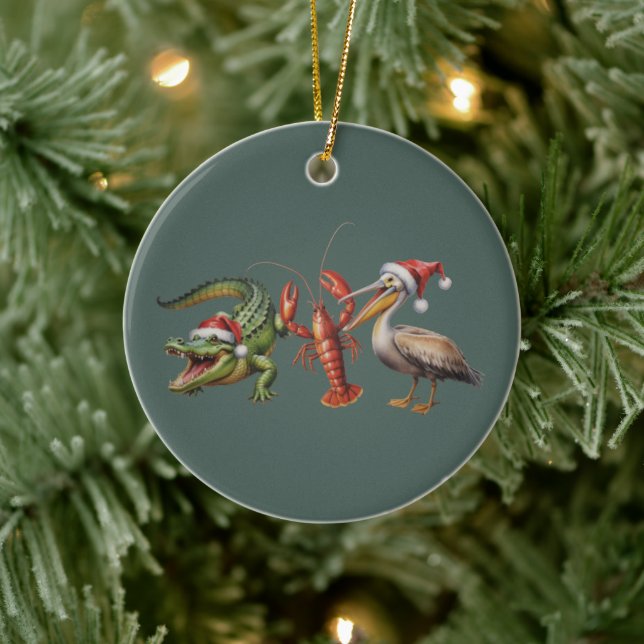 Christmas Alligator Pelican Crawfish Goose Animal Ceramic Ornament (Tree)
