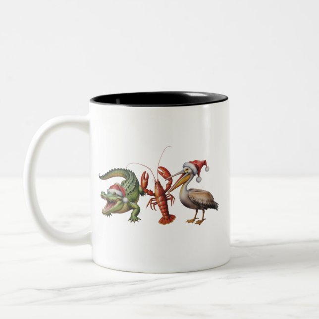 Christmas Alligator Pelican Crawfish Goose Animal Two-Tone Coffee Mug (Left)