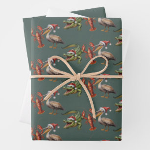 Christmas Alligator Pelican Crawfish Goose Animal Wrapping Paper Sheet