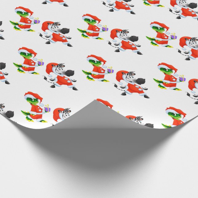 Christmas Alligators and Zebras in Santa Suits Wrapping Paper (Corner)