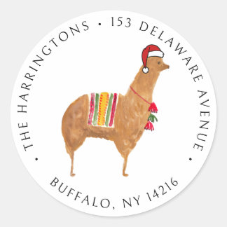 Christmas Alpaca Cute Hand-Illustrated Address Classic Round Sticker