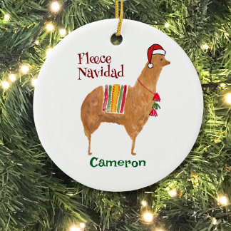 Christmas Alpaca Fleece Navidad Cute Keepsake Ceramic Ornament