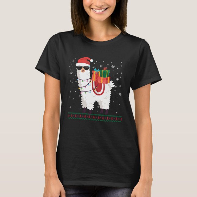 Christmas Alpaca   Llama Ugly Christmas T-Shirt (Front)
