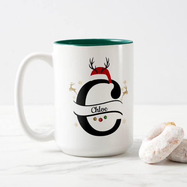 Christmas Alphabet Collection – Letter C Design Two-Tone Coffee Mug (With Donut)