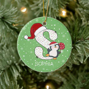 Christmas Alphabet S Santa Hat Penguin Snowflake Ceramic Ornament