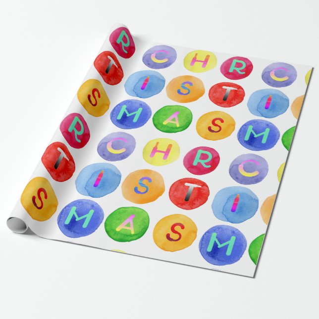 Christmas alphabet watercolor pattern gift wrap (Unrolled)