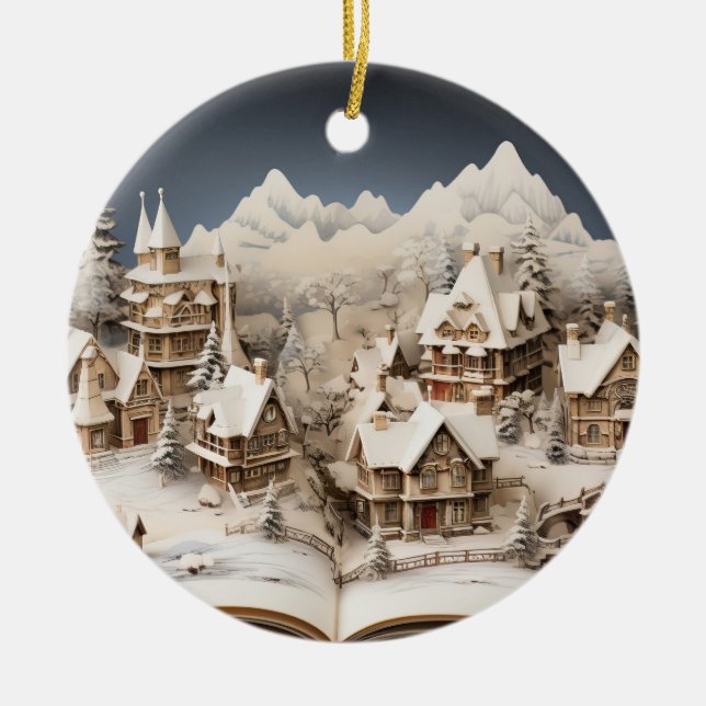 Christmas Alpine Storybook Village Ceramic Ornament (Front)