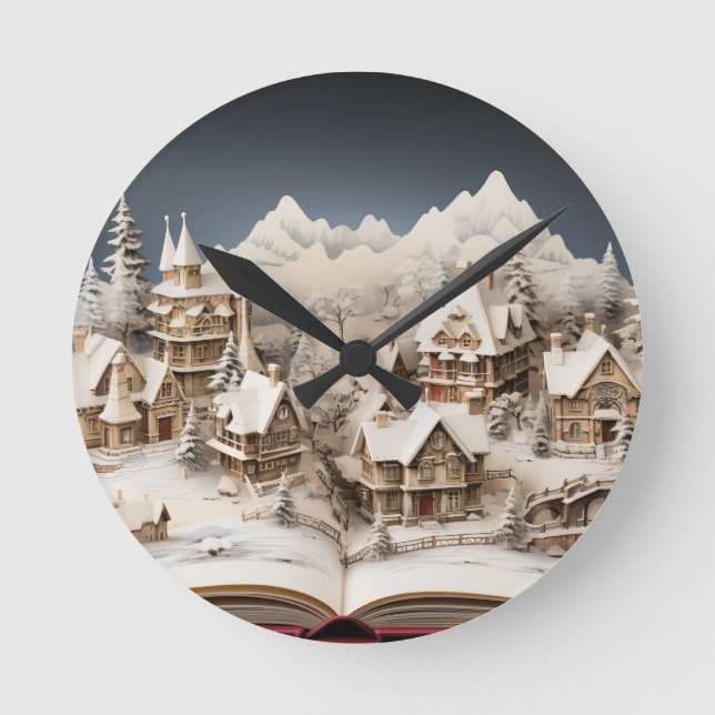 Christmas Alpine Storybook Village Round Clock (Front)