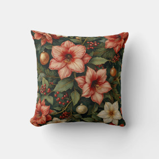 Christmas Amaryllis & Ornament Floral Pillow