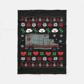 Christmas Ambulance Paramedic Hospital Holiday Fleece Blanket
