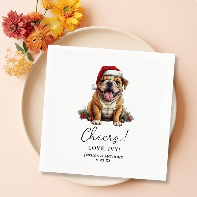 Christmas American Bulldog Personalised Cheers Napkin (Creator Uploaded)