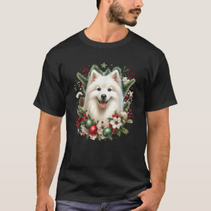 Christmas American Eskimo Dog Watercolor Artwork  T-Shirt