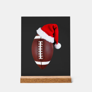 Christmas American Football Ball Santa Hat (1) Acrylic Sign