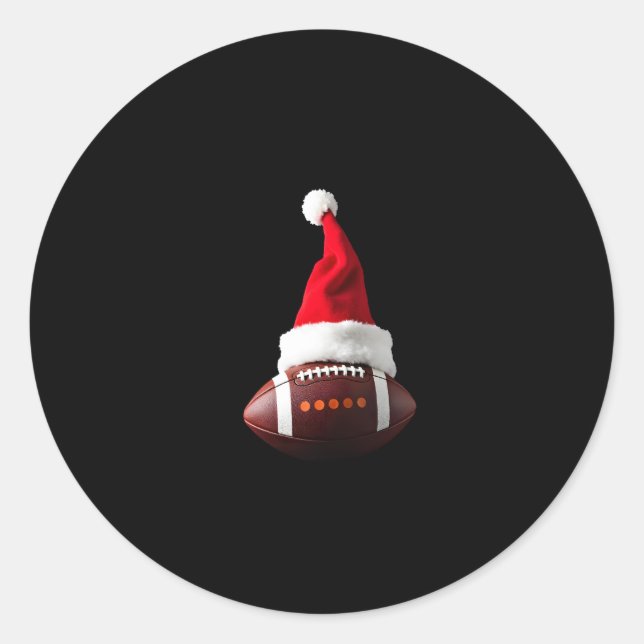 Christmas American Football Ball Santa Hat (1) Classic Round Sticker (Front)