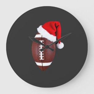 Christmas American Football Ball Santa Hat (1) Large Clock
