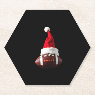 Christmas American Football Ball Santa Hat (1) Paper Coaster