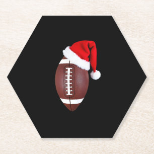 Christmas American Football Ball Santa Hat (1) Paper Coaster