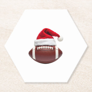 Christmas American Football Ball Santa Hat (1) Paper Coaster