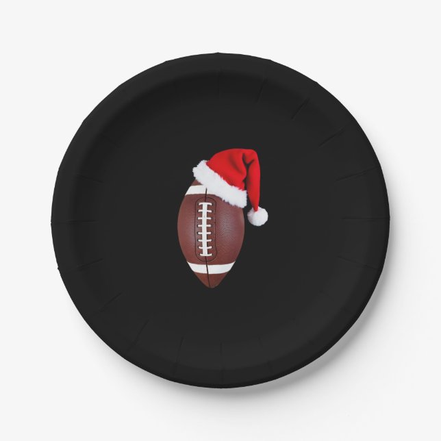 Christmas American Football Ball Santa Hat (1) Paper Plate (Front)