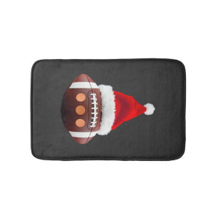 Christmas American Football Ball Santa Hat (2) Bath Mat