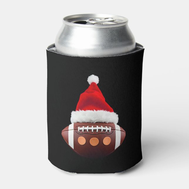 Christmas American Football Ball Santa Hat (2) Can Cooler (Can Front)