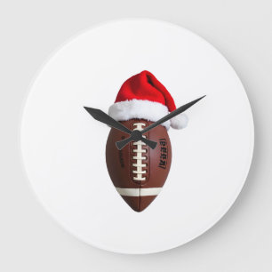 Christmas American Football Ball Santa Hat (2) Large Clock
