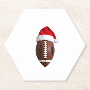 Christmas American Football Ball Santa Hat (2) Paper Coaster