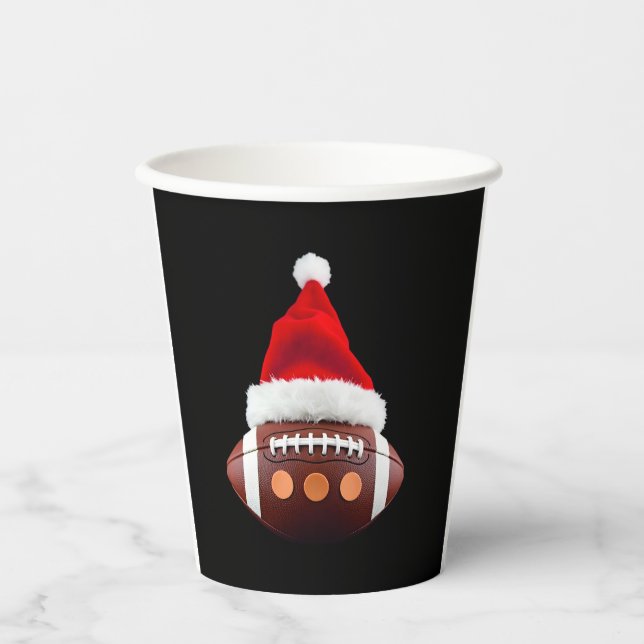 Christmas American Football Ball Santa Hat (2) Paper Cups (Front)