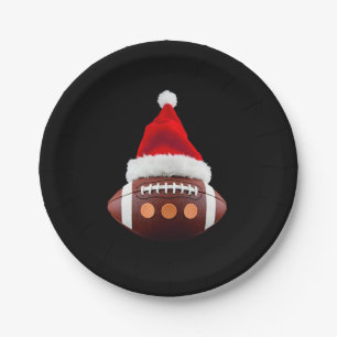 Christmas American Football Ball Santa Hat (2) Paper Plate