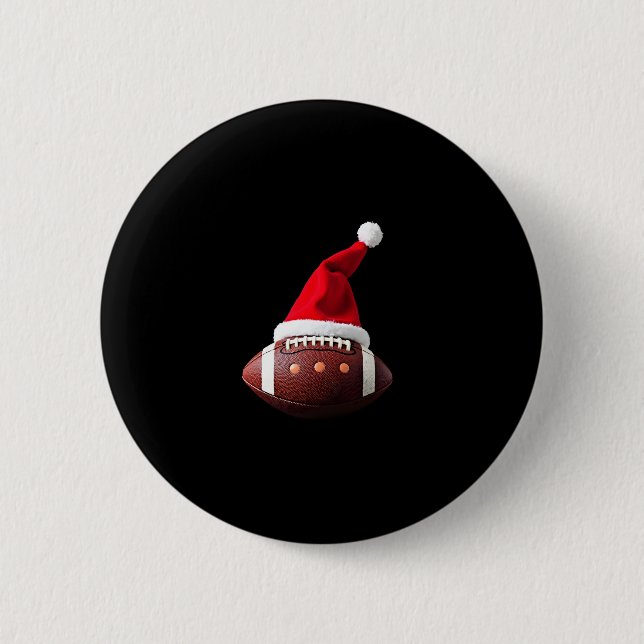 Christmas American Football Ball Santa Hat (3) 6 Cm Round Badge (Front)