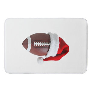 Christmas American Football Ball Santa Hat (3) Bath Mat