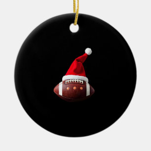 Christmas American Football Ball Santa Hat (3) Ceramic Ornament