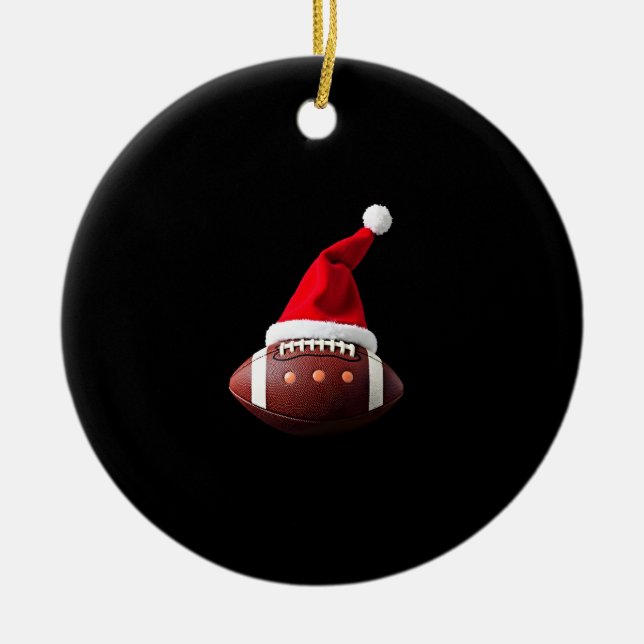 Christmas American Football Ball Santa Hat (3) Ceramic Ornament (Front)